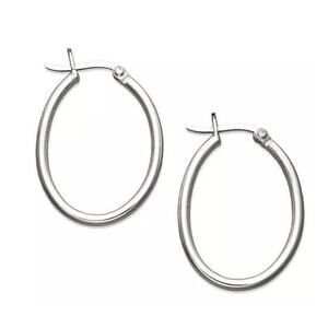 Sterling Silver Oval Hoop Earrings Chic Shiny Everyday Wear Stylish Women's NWT